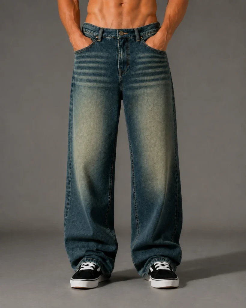 sanedi Men Baggy Fit High Rise Blue Jeans