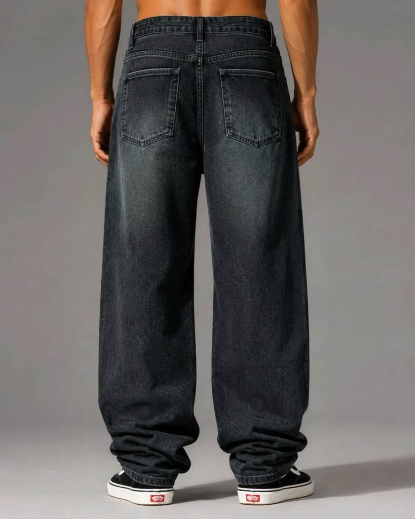 sanedi Men Baggy Fit High Rise Black Jeans