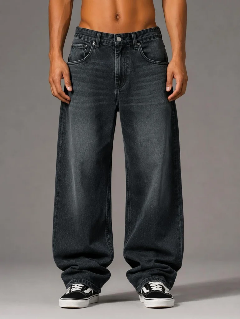 sanedi Men Baggy Fit High Rise Black Jeans
