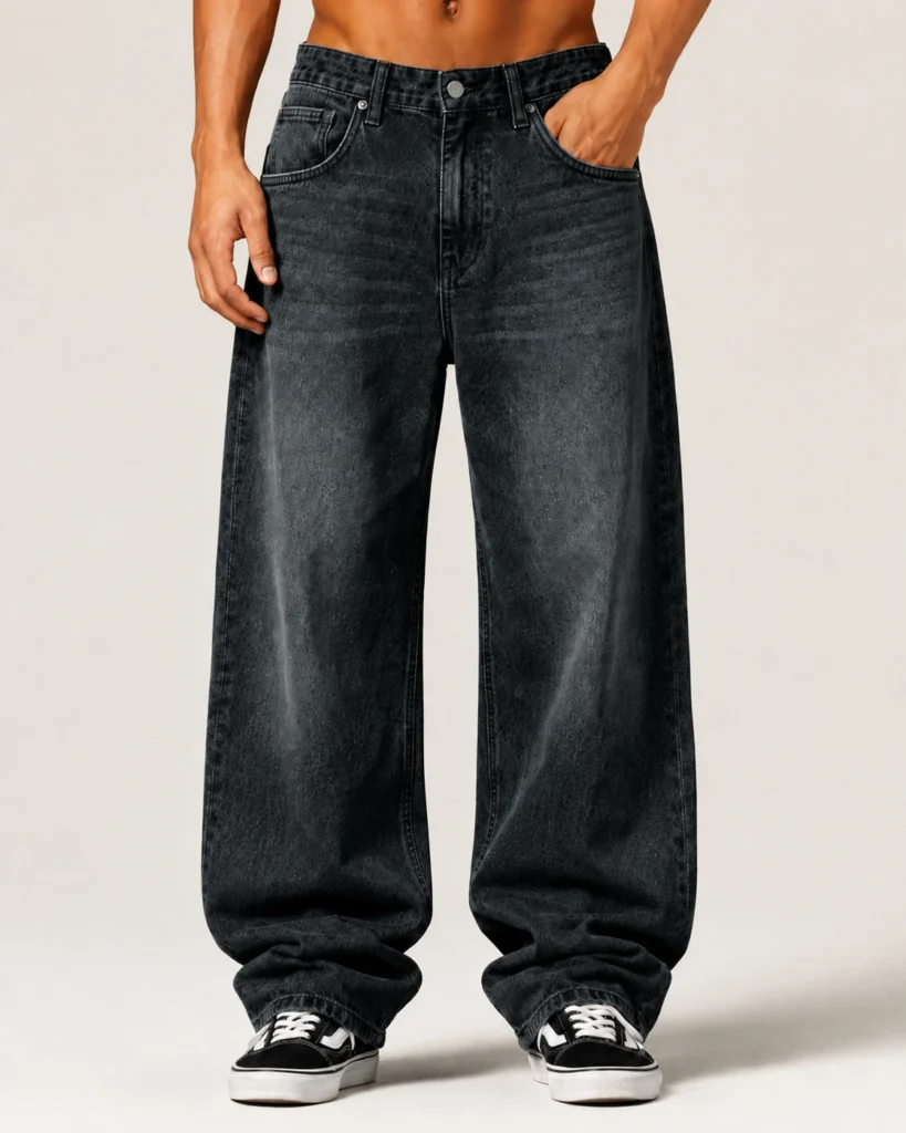 sanedi Men Baggy Fit High Rise Black Jeans