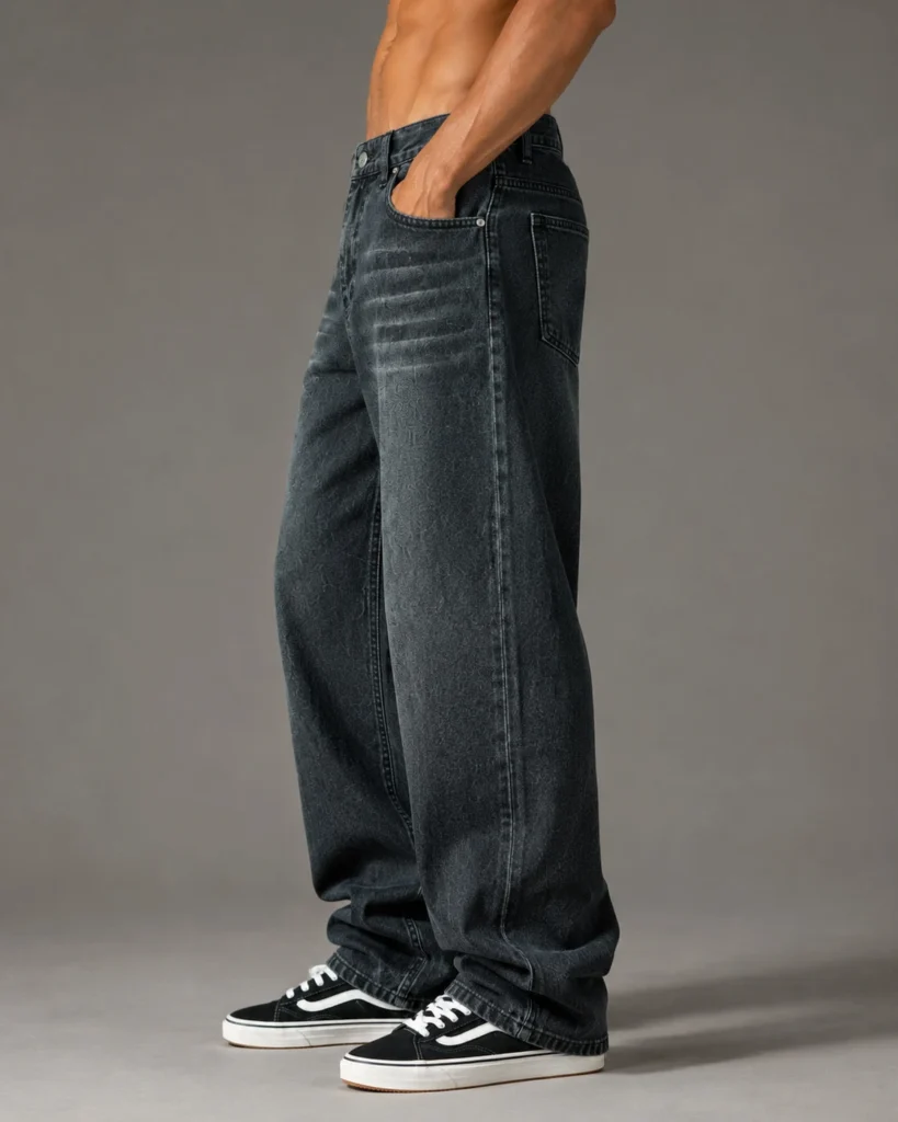 sanedi Men Baggy Fit High Rise Black Jeans